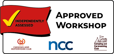 NCC Approved Workshop Scheme — independently assessed. Endorsed by the Caravan and Motorhome Club, the NCC and the Camping and Caravanning Club.